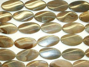 Brown Line Agate Waved Flat Oval 25X50Mm