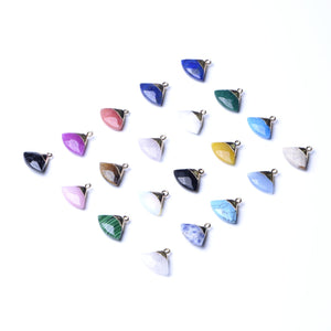 Colored Stone Translucent Blue Faceted Sector  Pendant 20*18mm Plating Edge